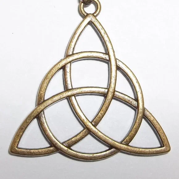 Boho Bronze Triquetra Necklace Celtic Knot Statement Style Big Large Bold A961 - Picture 7 of 11